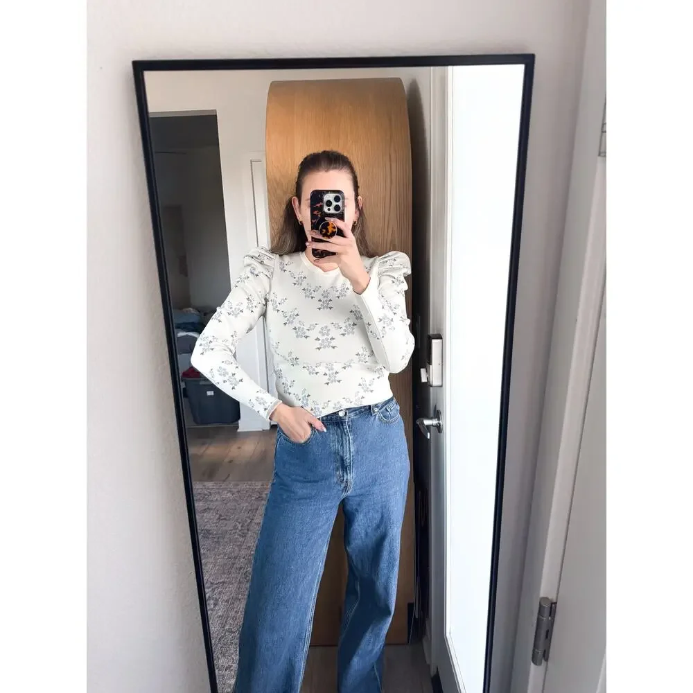 Zara Floral Knit Long‎ Sleeve Top